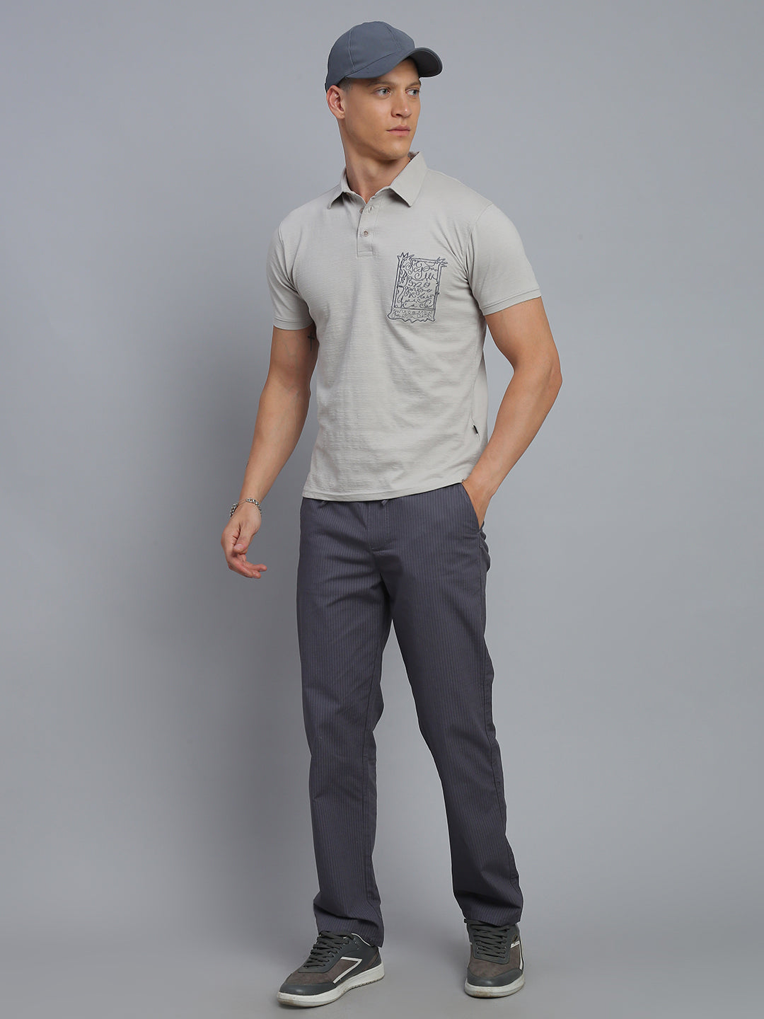 Grey Polo Cotton T-Shirt