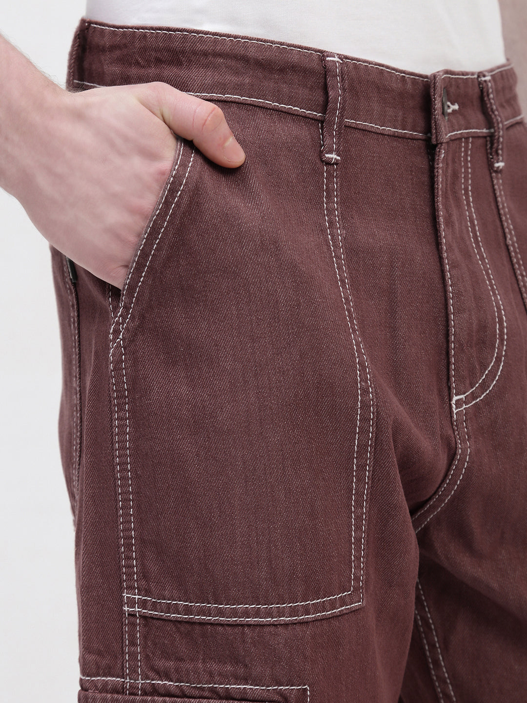 Red Brown Front Patch Pocket Loos Fit Cargo Paint