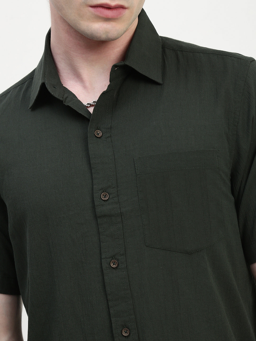 Olive Green Half Sleeve Relsx Fit Shirt With Pocket
