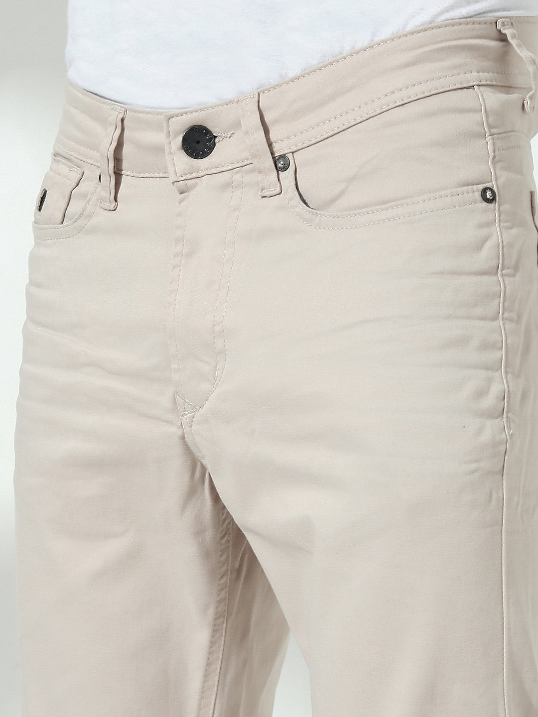 Cream  Slim  Fit Cross Pocket  Satin  Pants