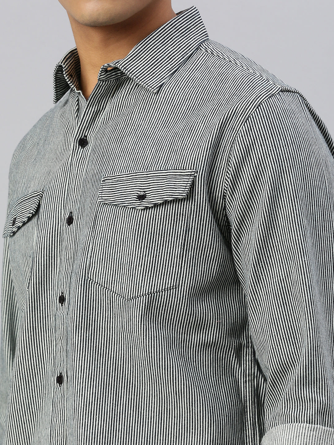 Indigo Stripe Double Flap Pocket Shirt