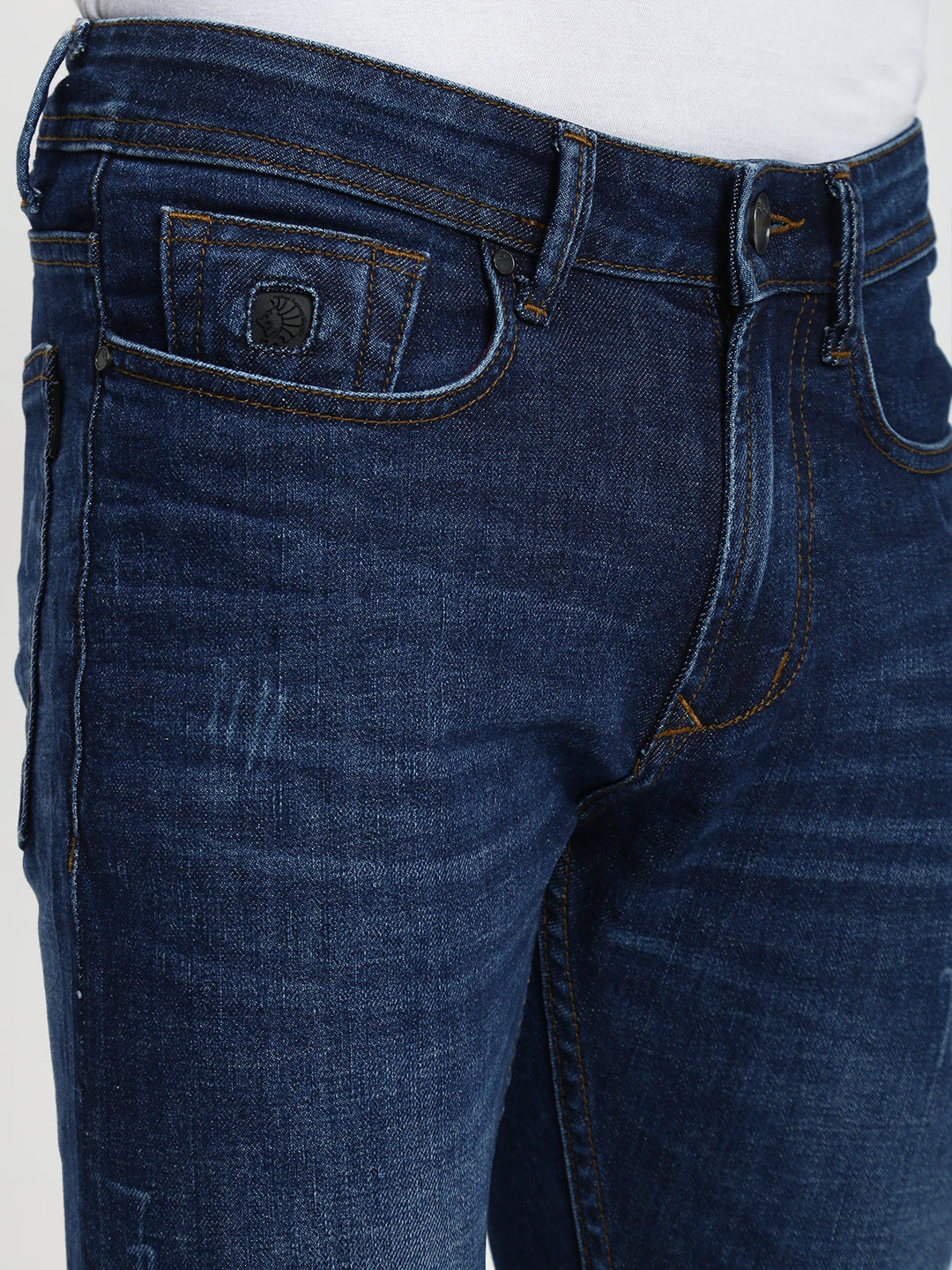 Blue Poly Stretch Trapped Fit Jeans