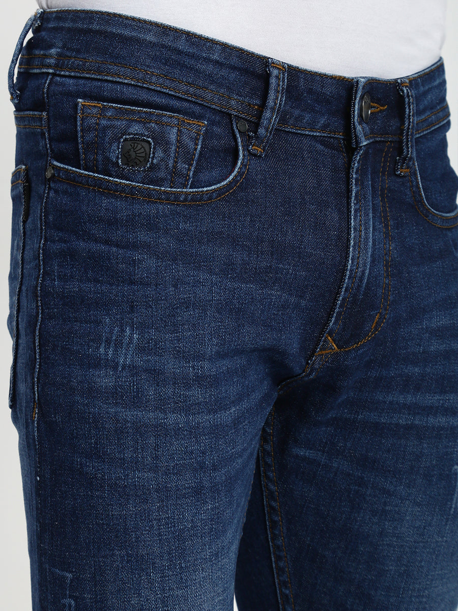 Blue Poly Stretch Trapped Fit Jeans