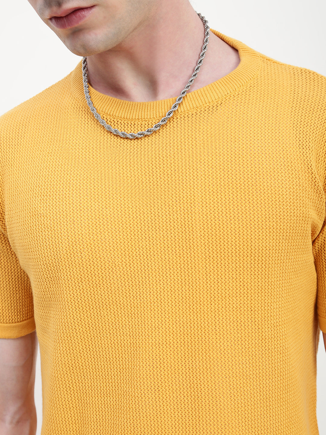 Crew Neck See Through Mango Cotton T-Shirt