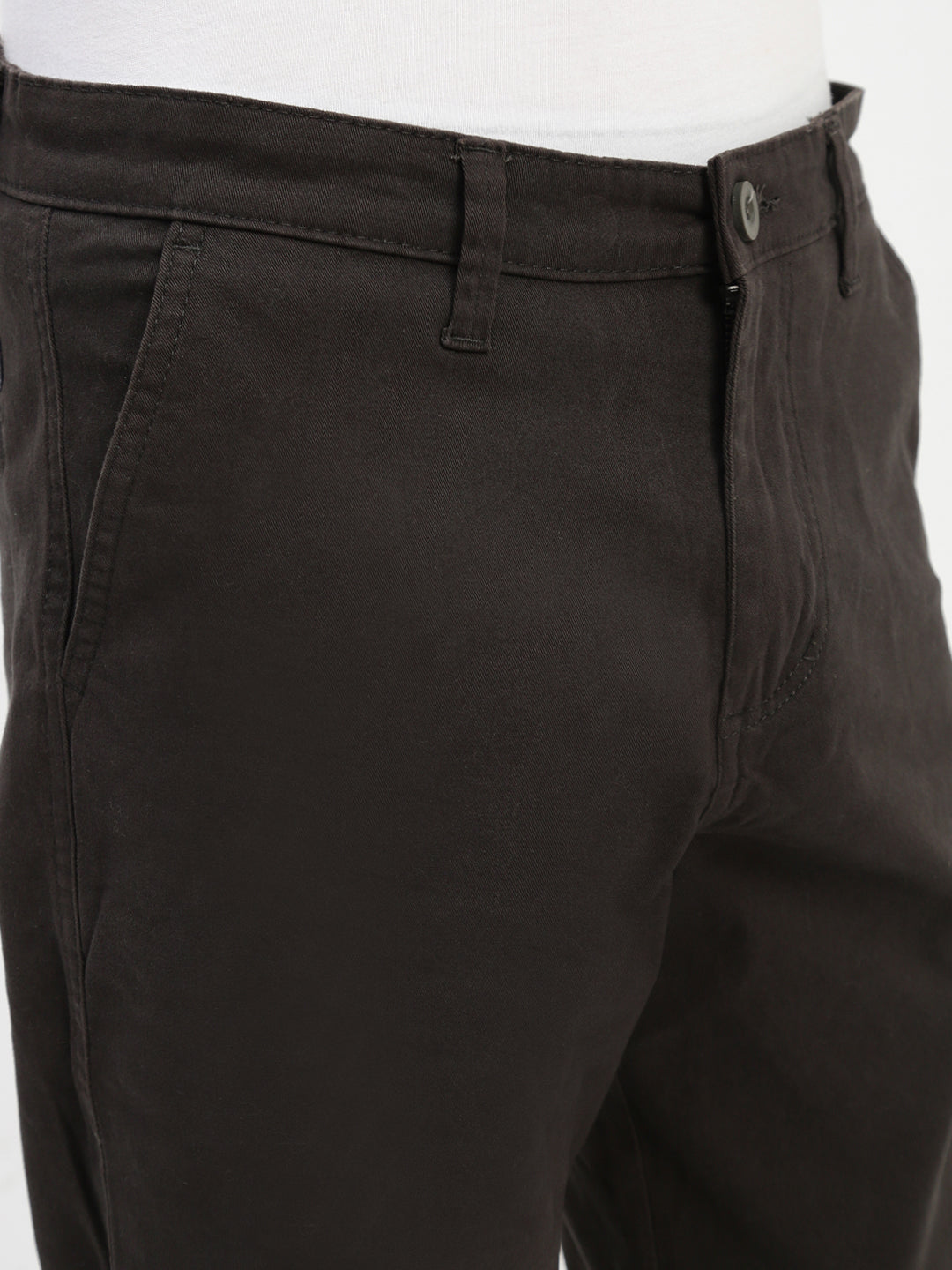 Dark Olive Straight Fit Cross Pocket Cotton Pants
