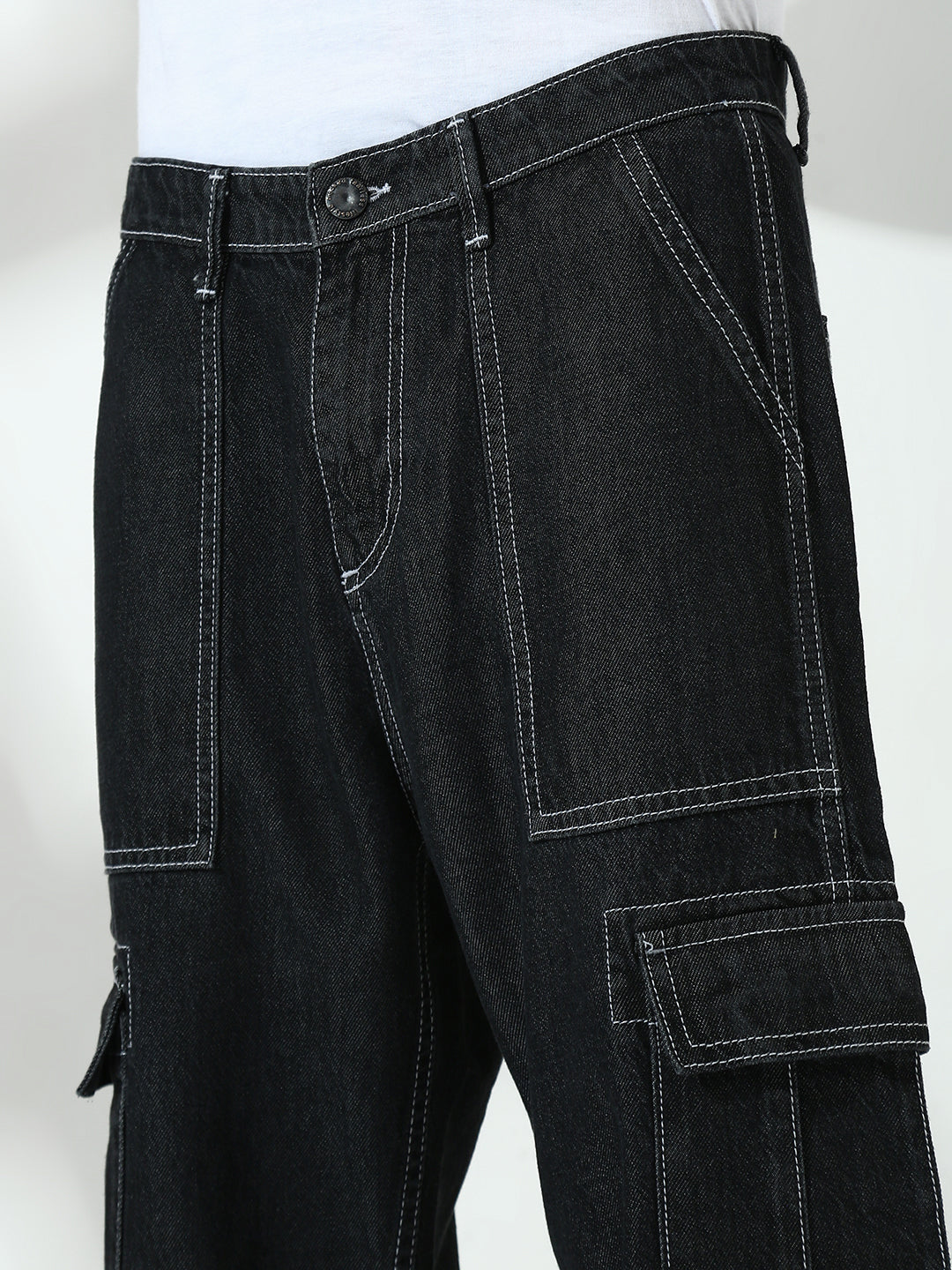 Black Front Patch Pocket Loos Fit Cargo Paint