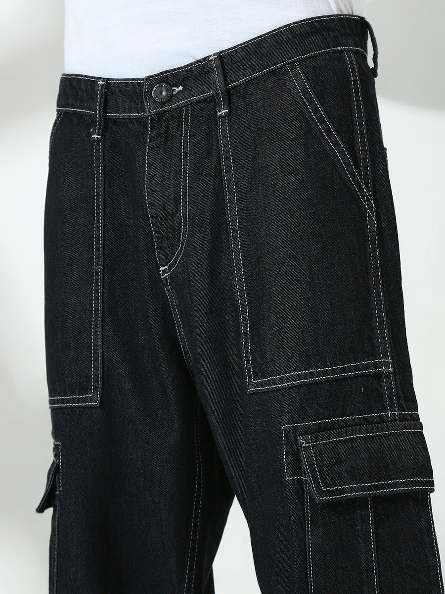 Black Front Patch Pocket Loos Fit Cargo Paint