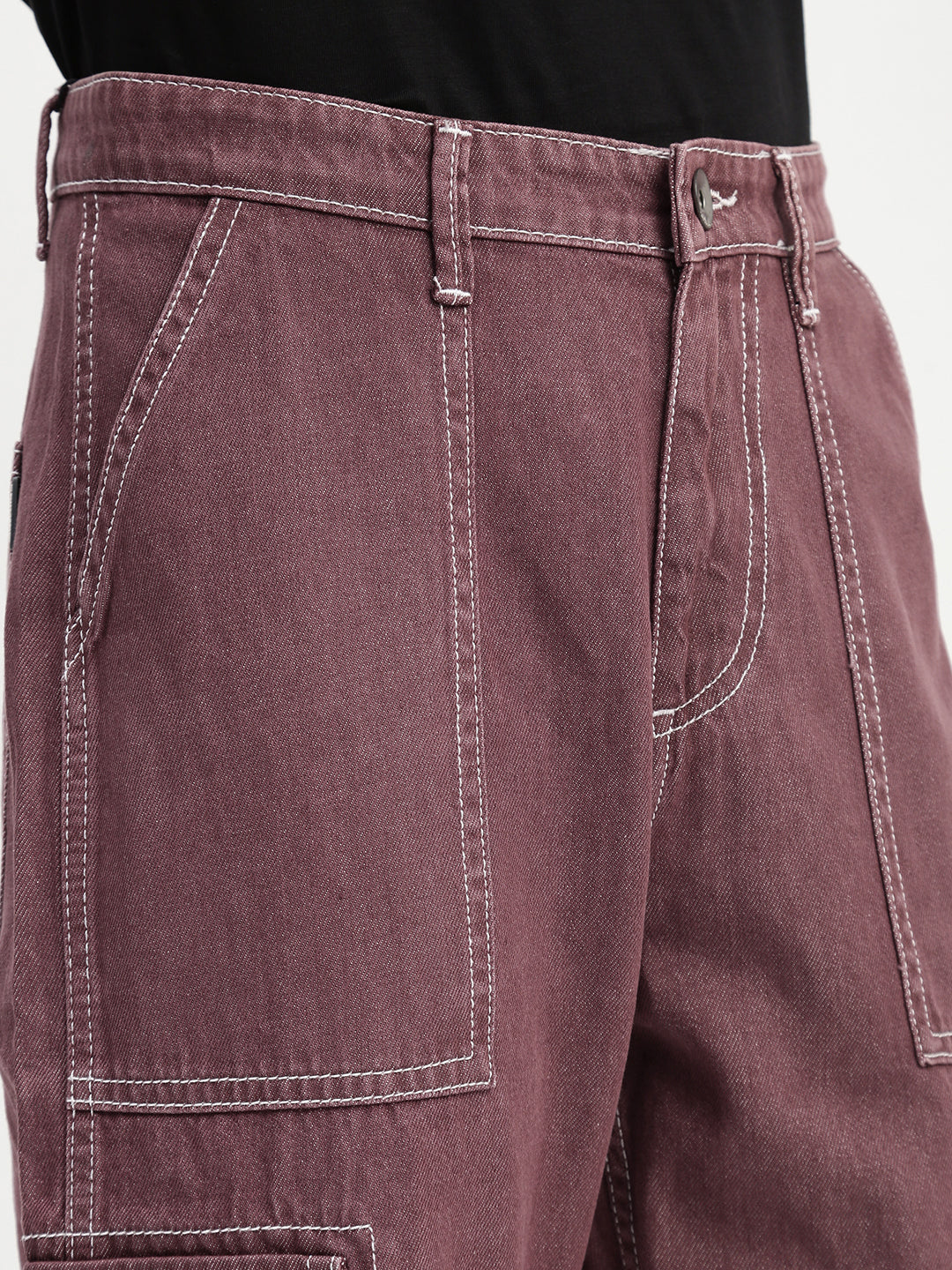 Wine Red Front Patch Pocket Loos Fit Cargo Paint