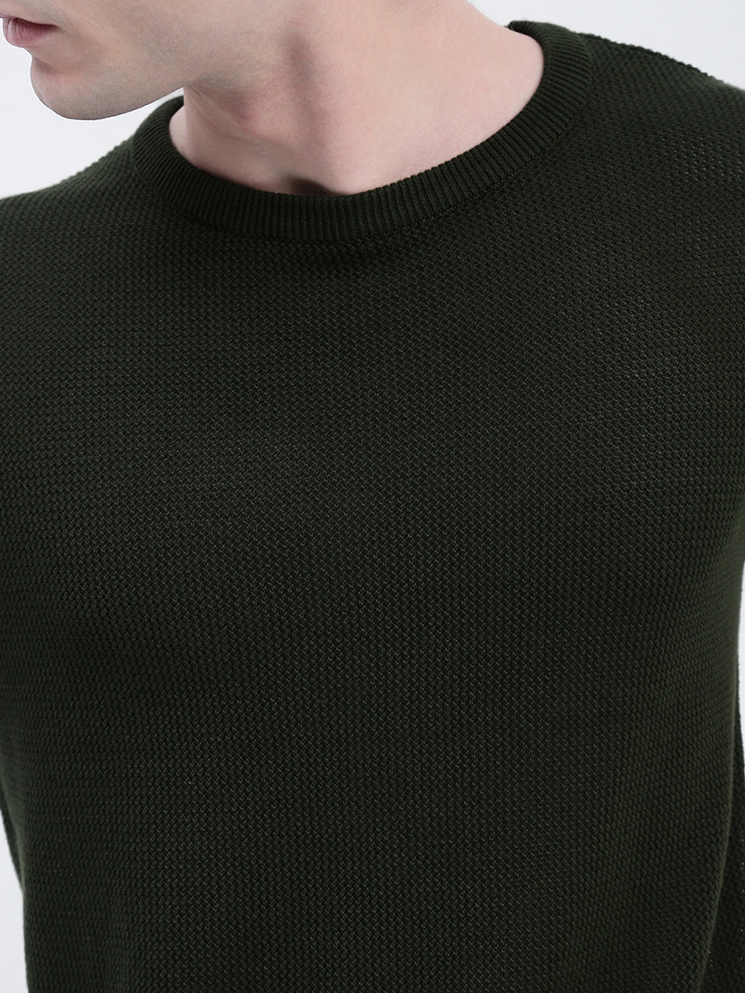 Crew Neck See Through Olive Cotton T-Shirt