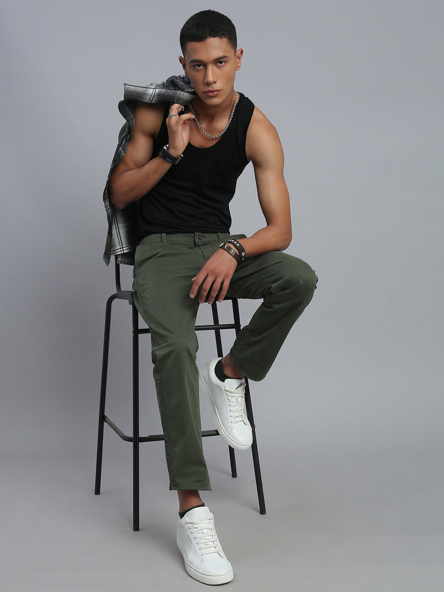 Dark Olive Green Comfort Slim Fit Chinos Paint