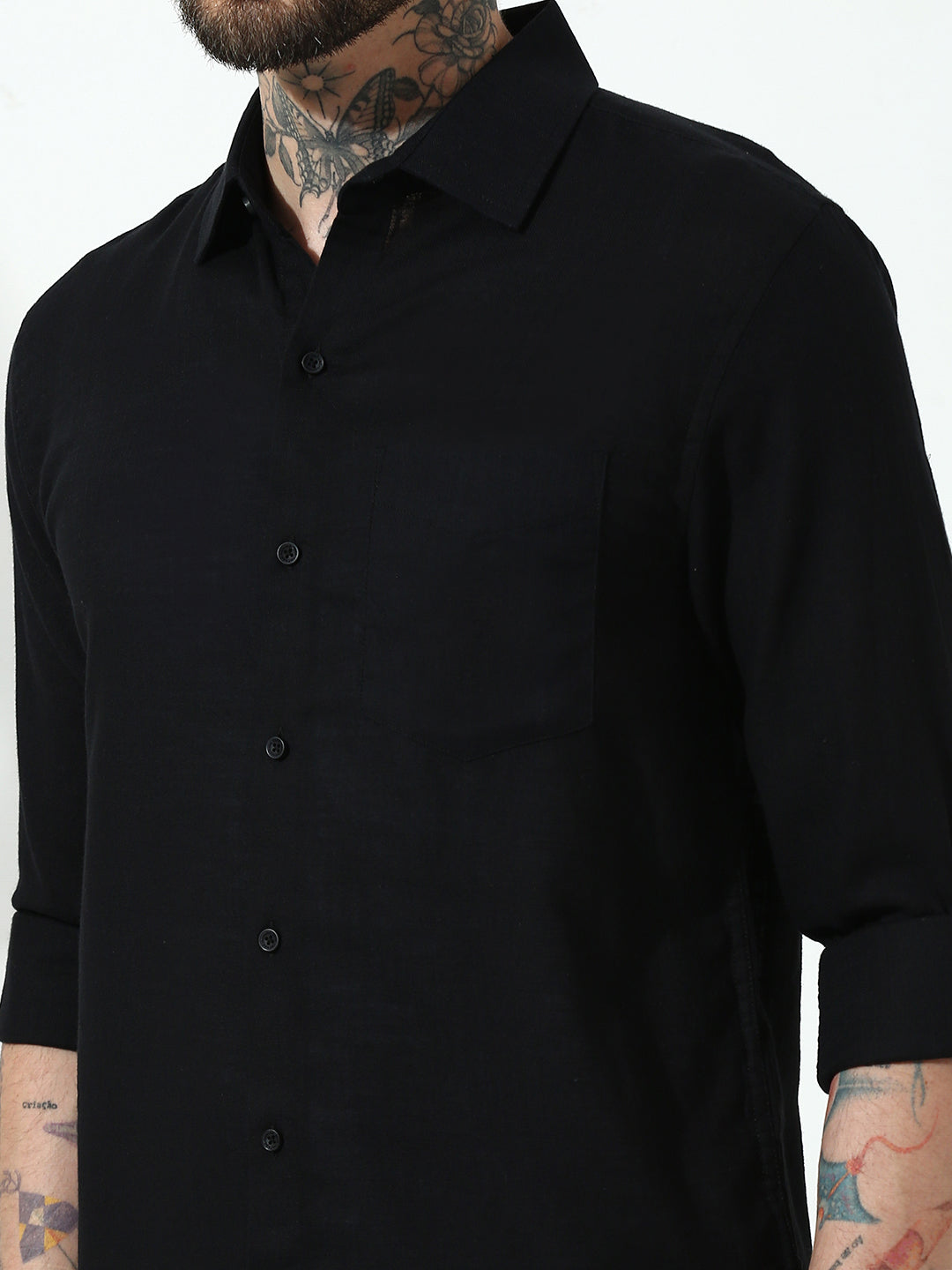 Black Full Sleeve Slim Fit Shirt Without Pocket
