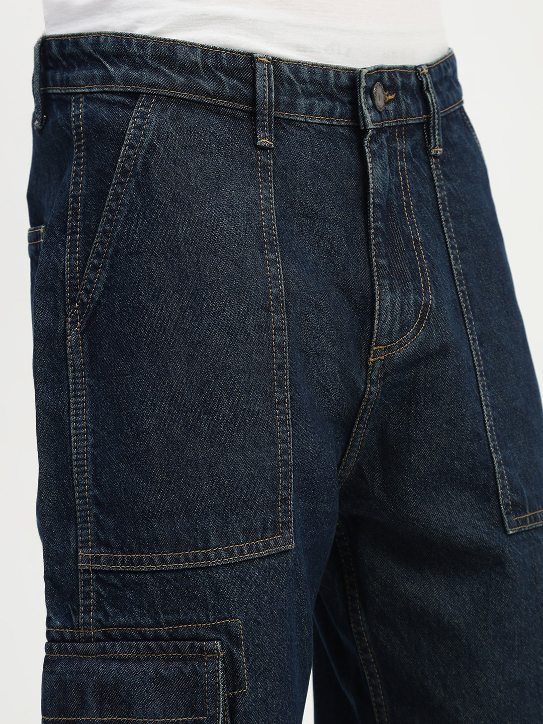 Vintage Blue Front Patch Pocket Loos Fit Cargo Paint