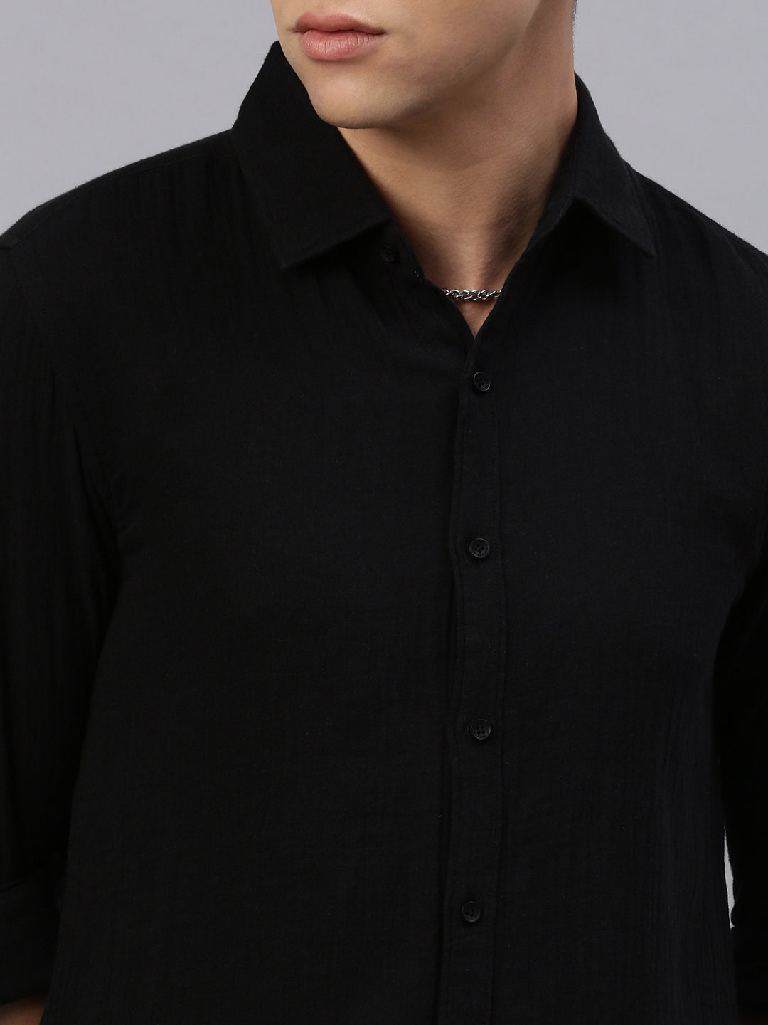 Black Doble Cloth Cotton Shirt Without Pocket