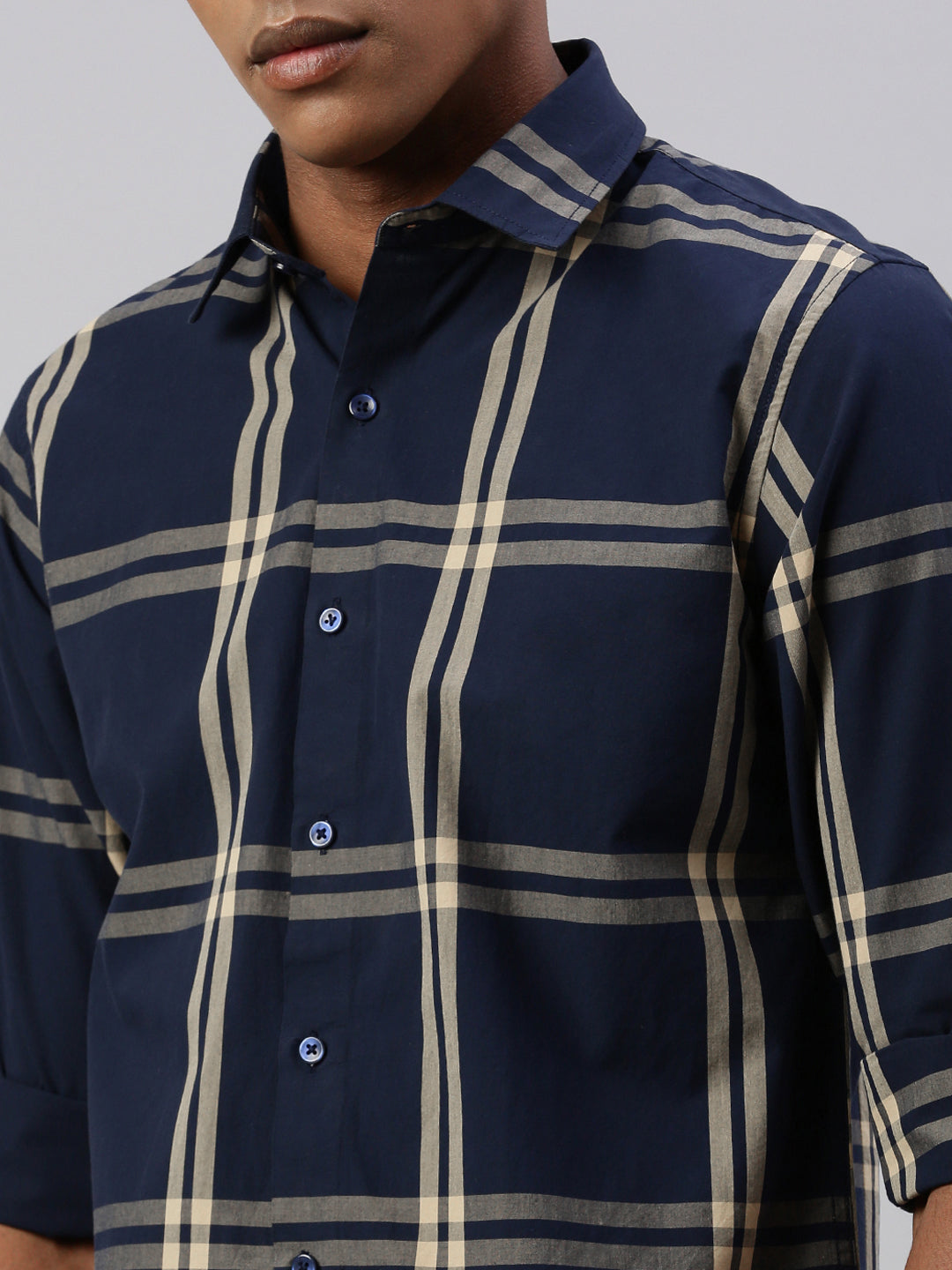 Classic Cobalt Checks Shirt Without Pocket