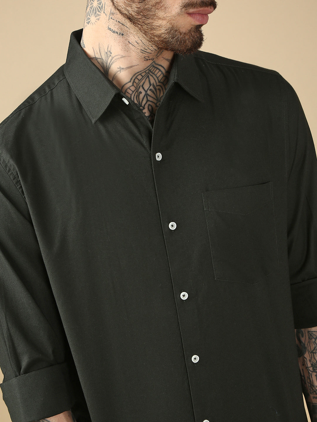 Bottel Green Full Sleeve Slim Shirt With Pocket