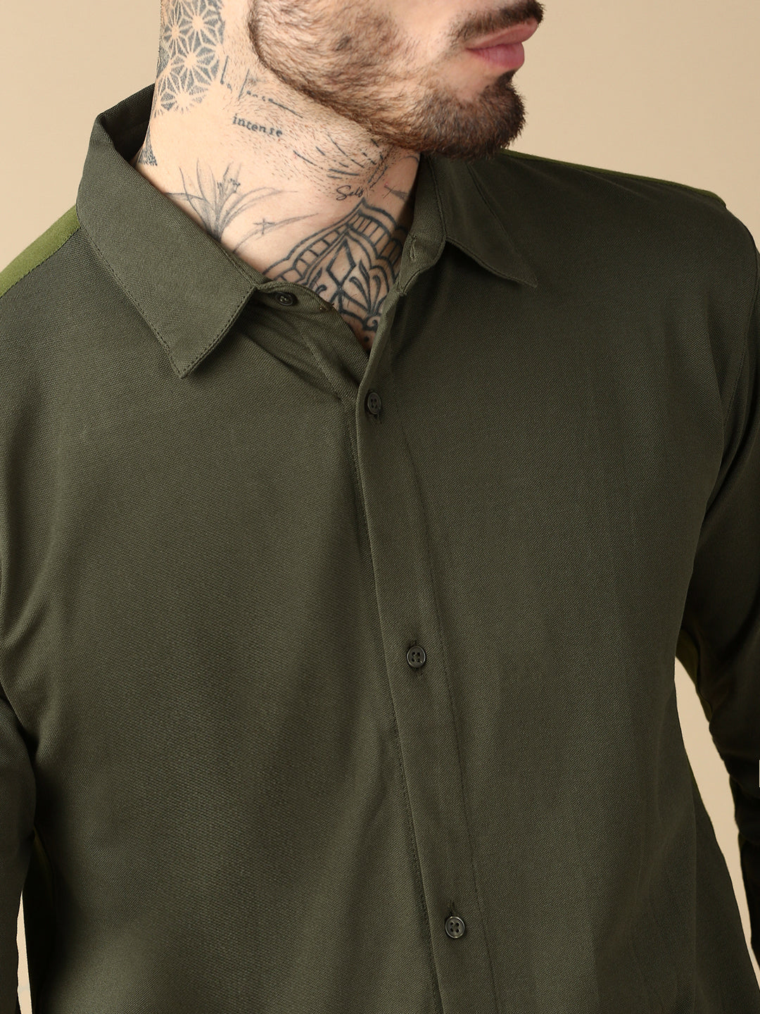 Olive Green Full Sleeve Slim Fit Shirt Without Pocket