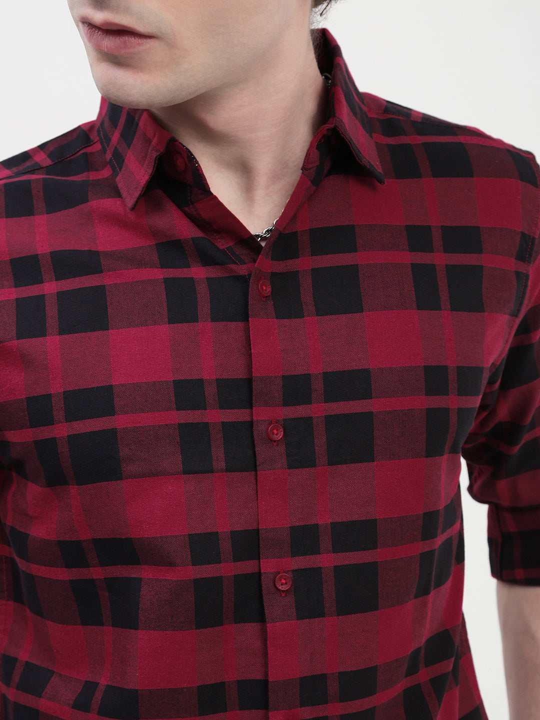 Oxford Checks Full Sleeve Slim Fit Shirt Without Pocket