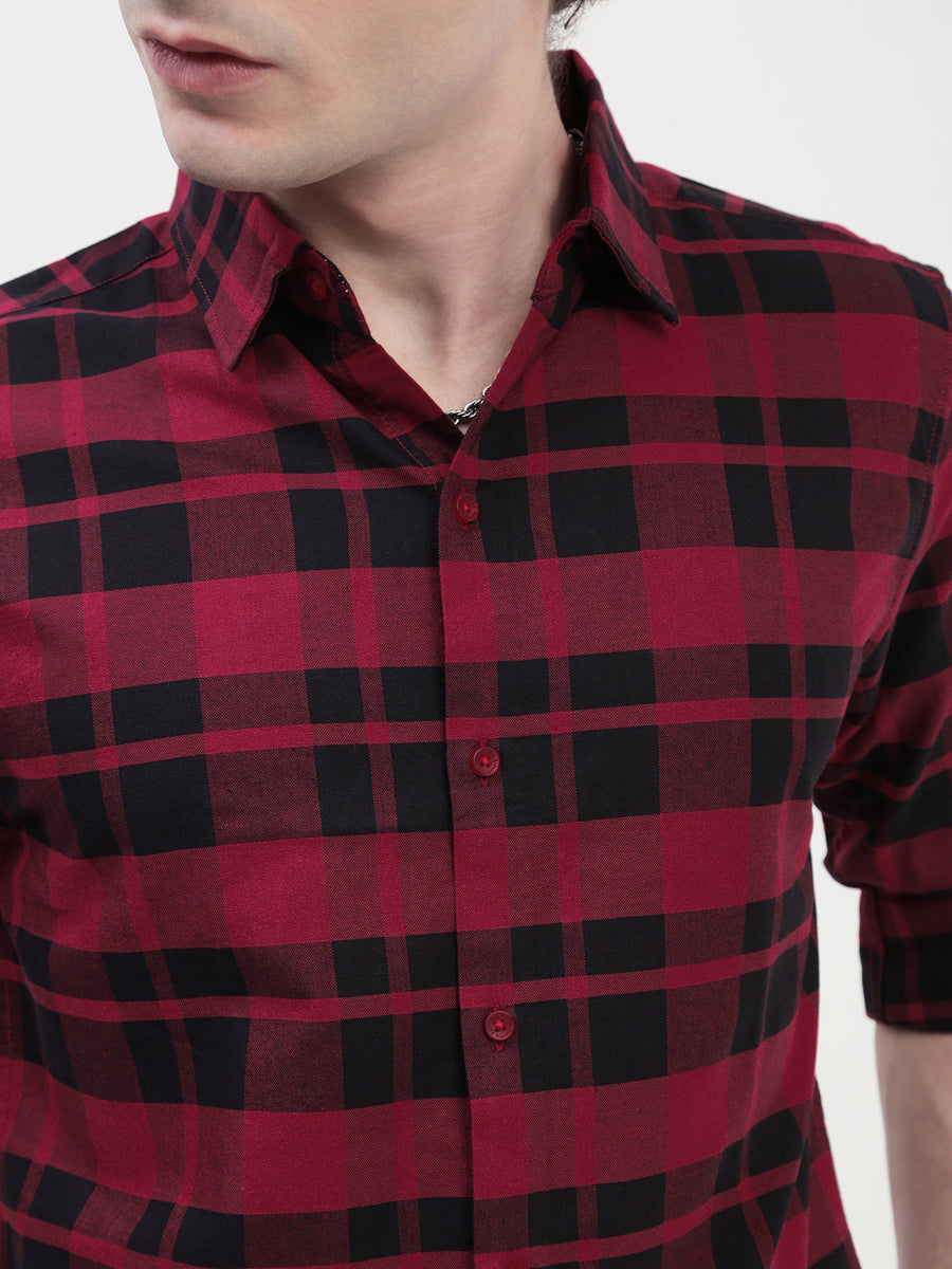 Oxford Checks Full Sleeve Slim Fit Shirt Without Pocket