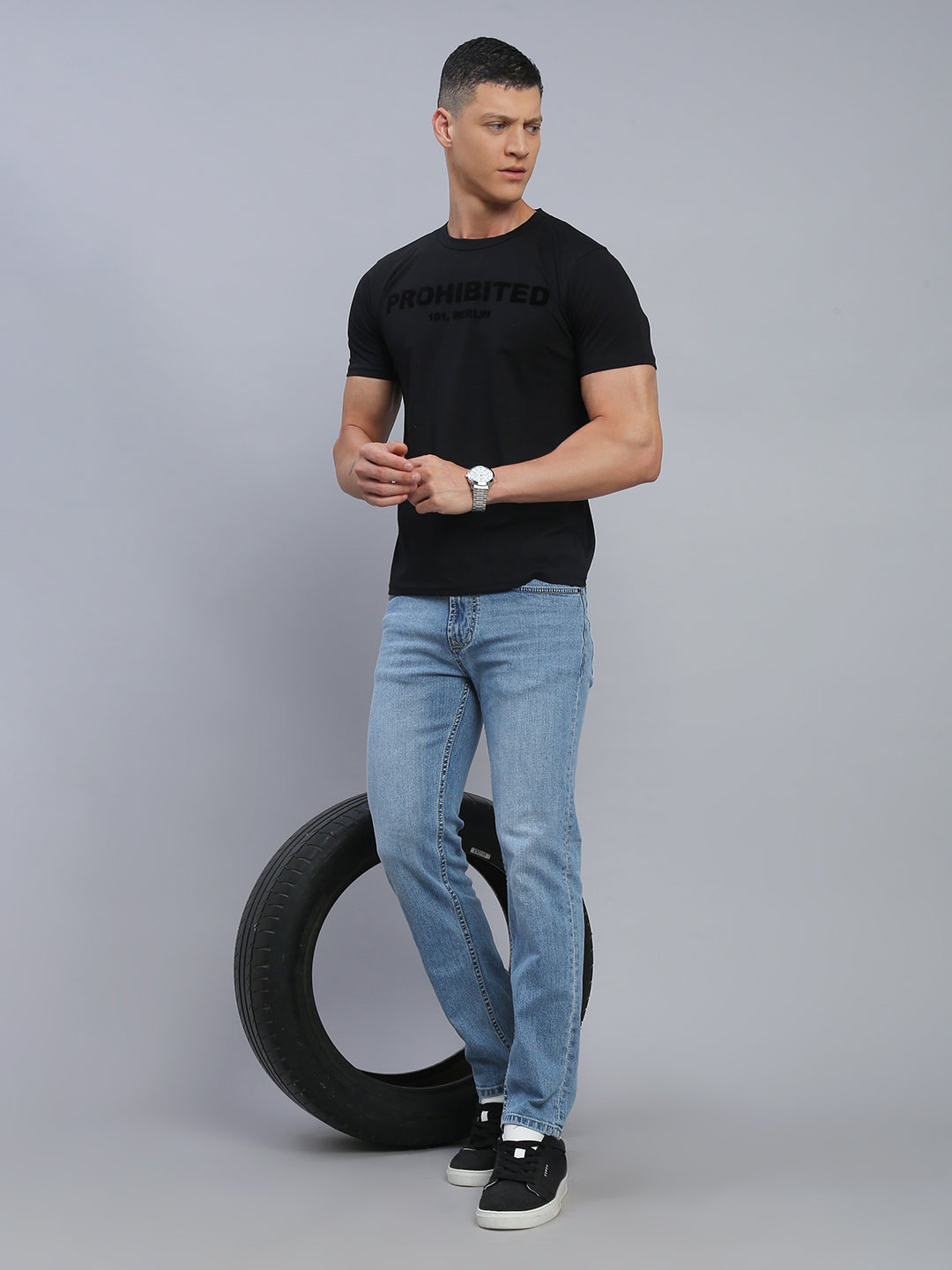 Light Blue Regular Straight Fit Stretchable Jeans
