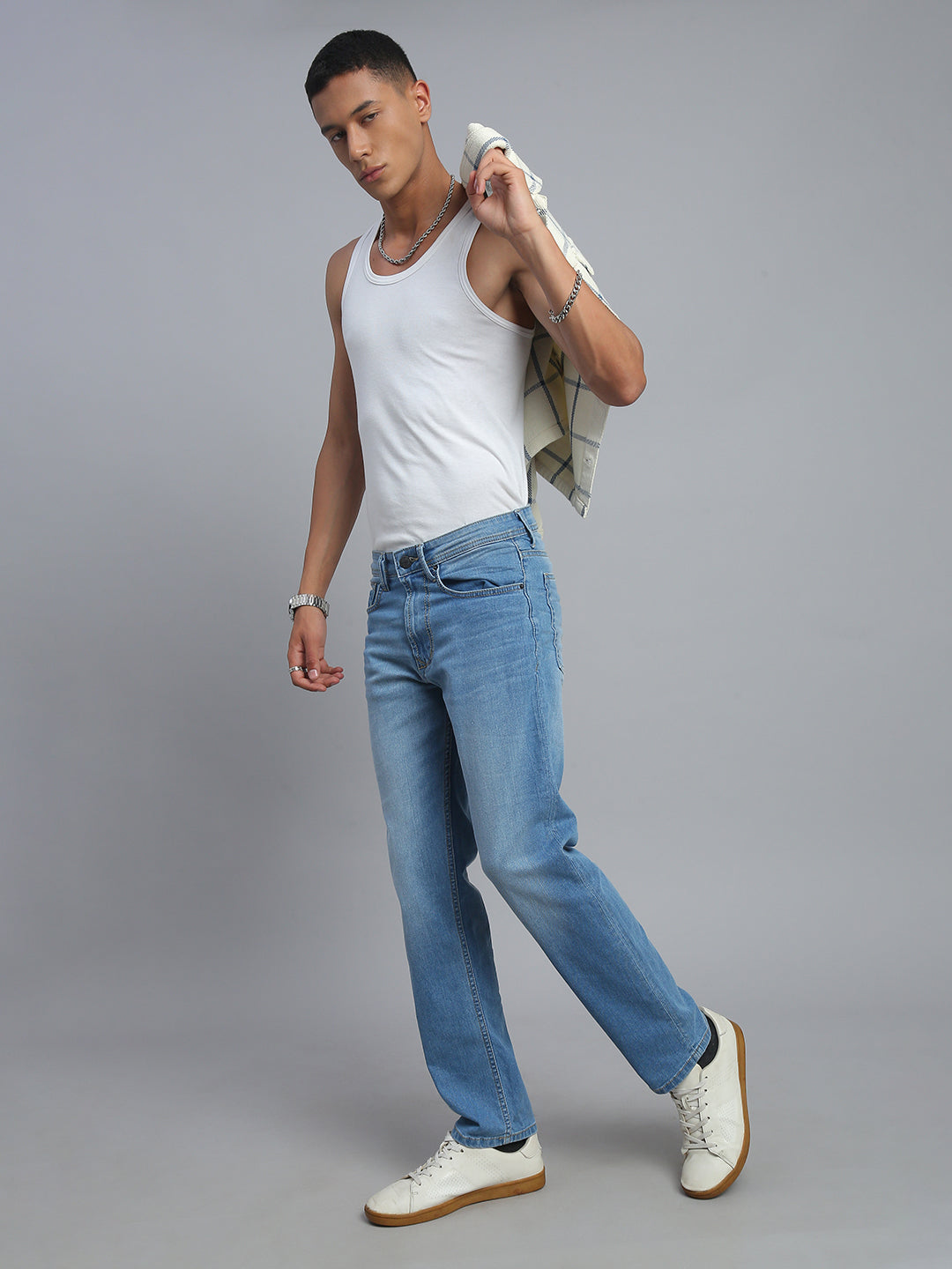 Sky Blue Regular Straight Fit Stretchable Jeans