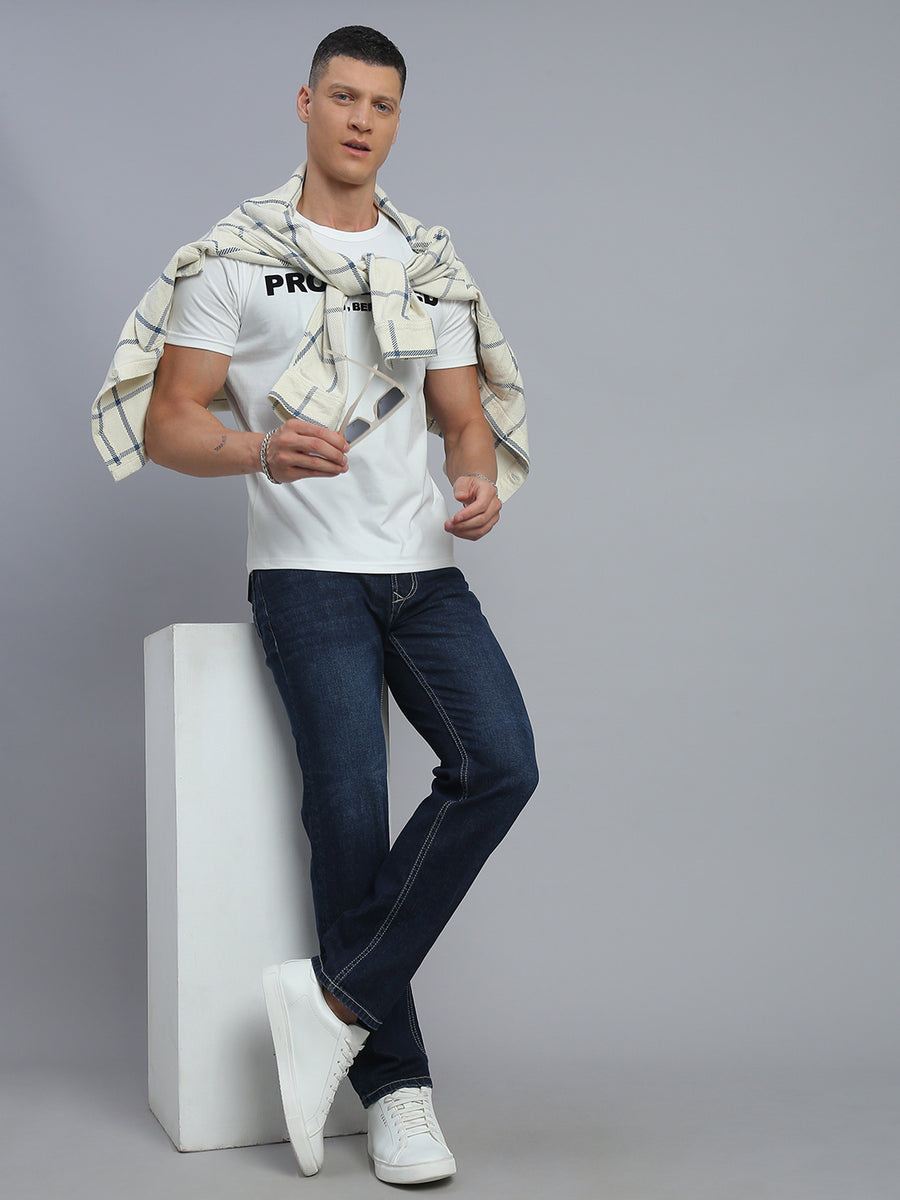 Dark Blue Regular Straight Fit Stretchable Jeans