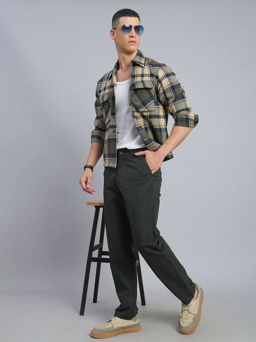 Olive Green Straight Fit Chinos Paint
