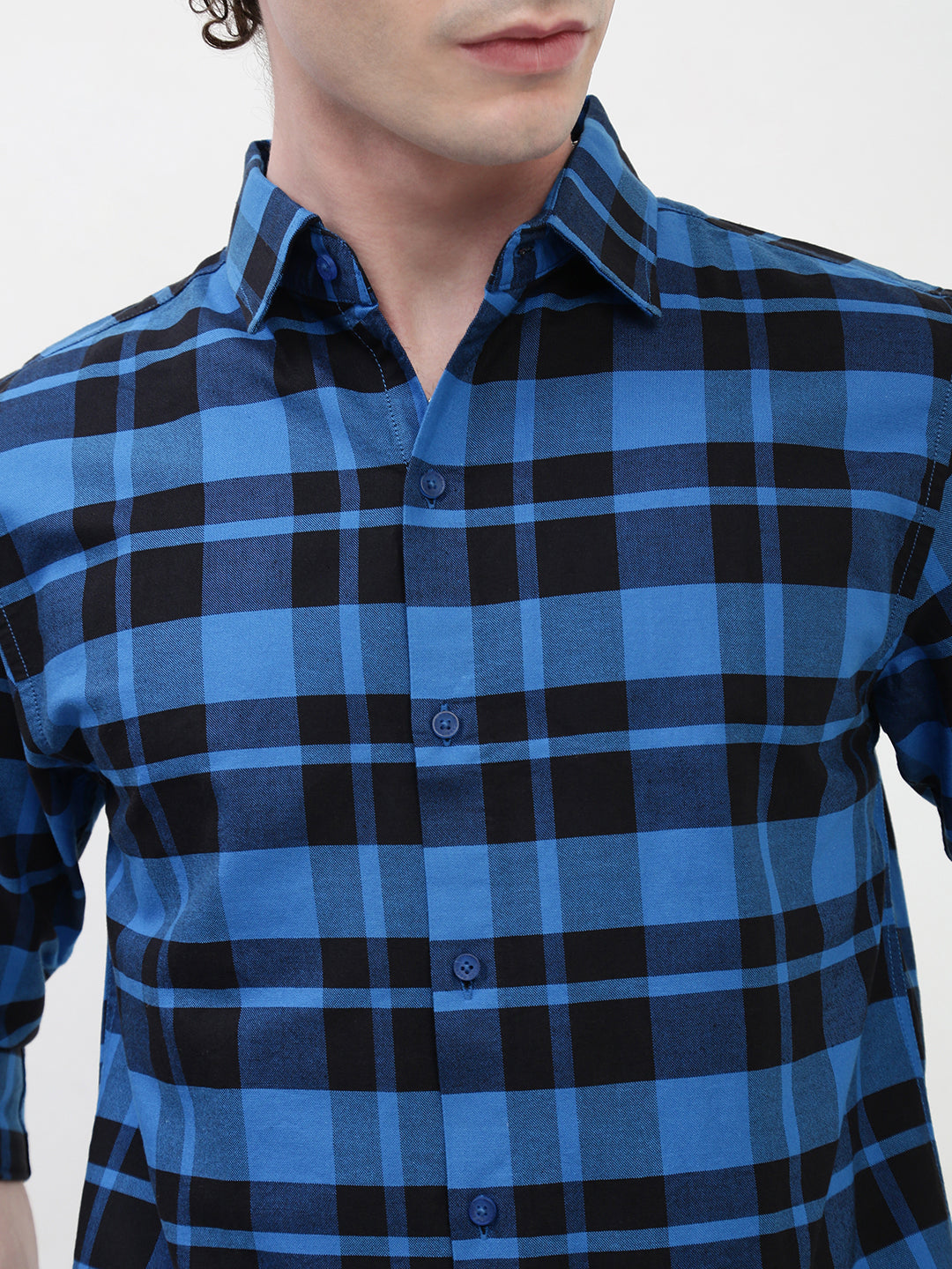 Oxford Checks Full Sleeve Slim Fit Shirt Without Pocket