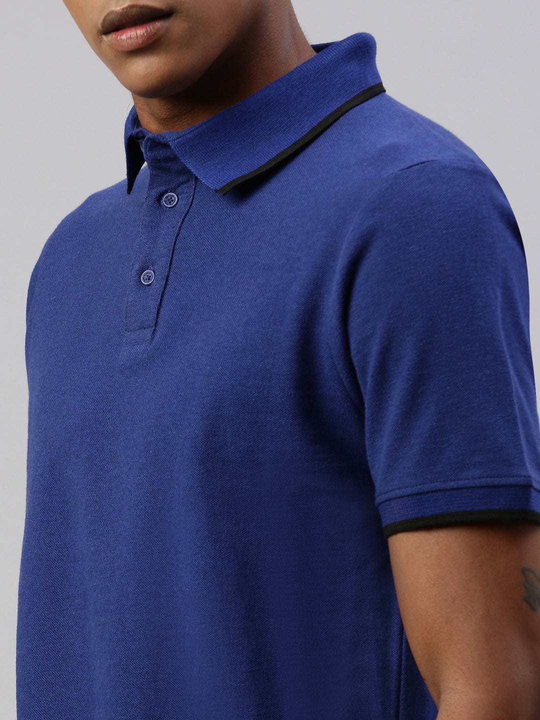 Royal Blue Polo Collar Half T-Shirt