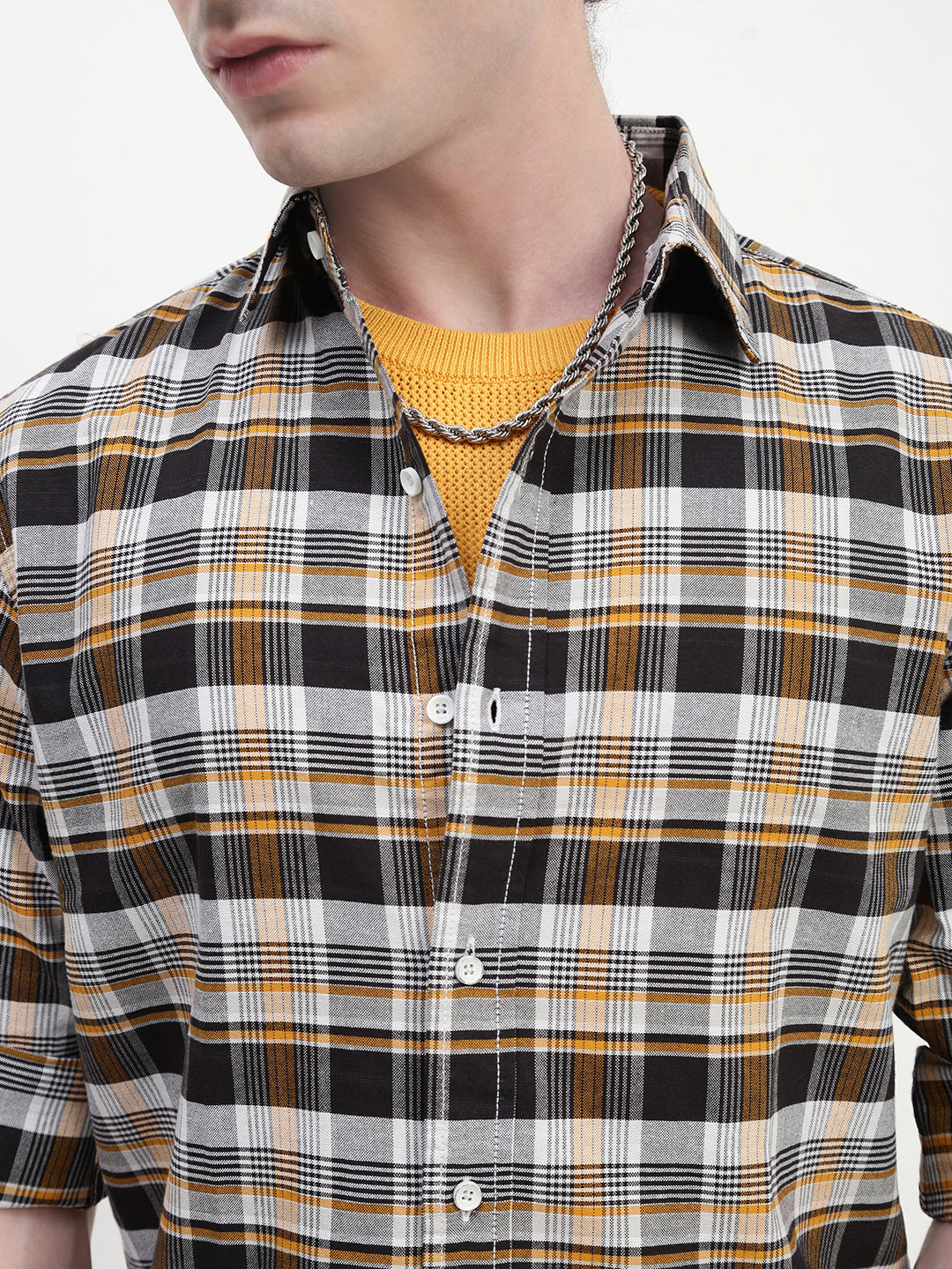 Oxford Checks Full Sleeve Slim Fit Shirt Without Pocket