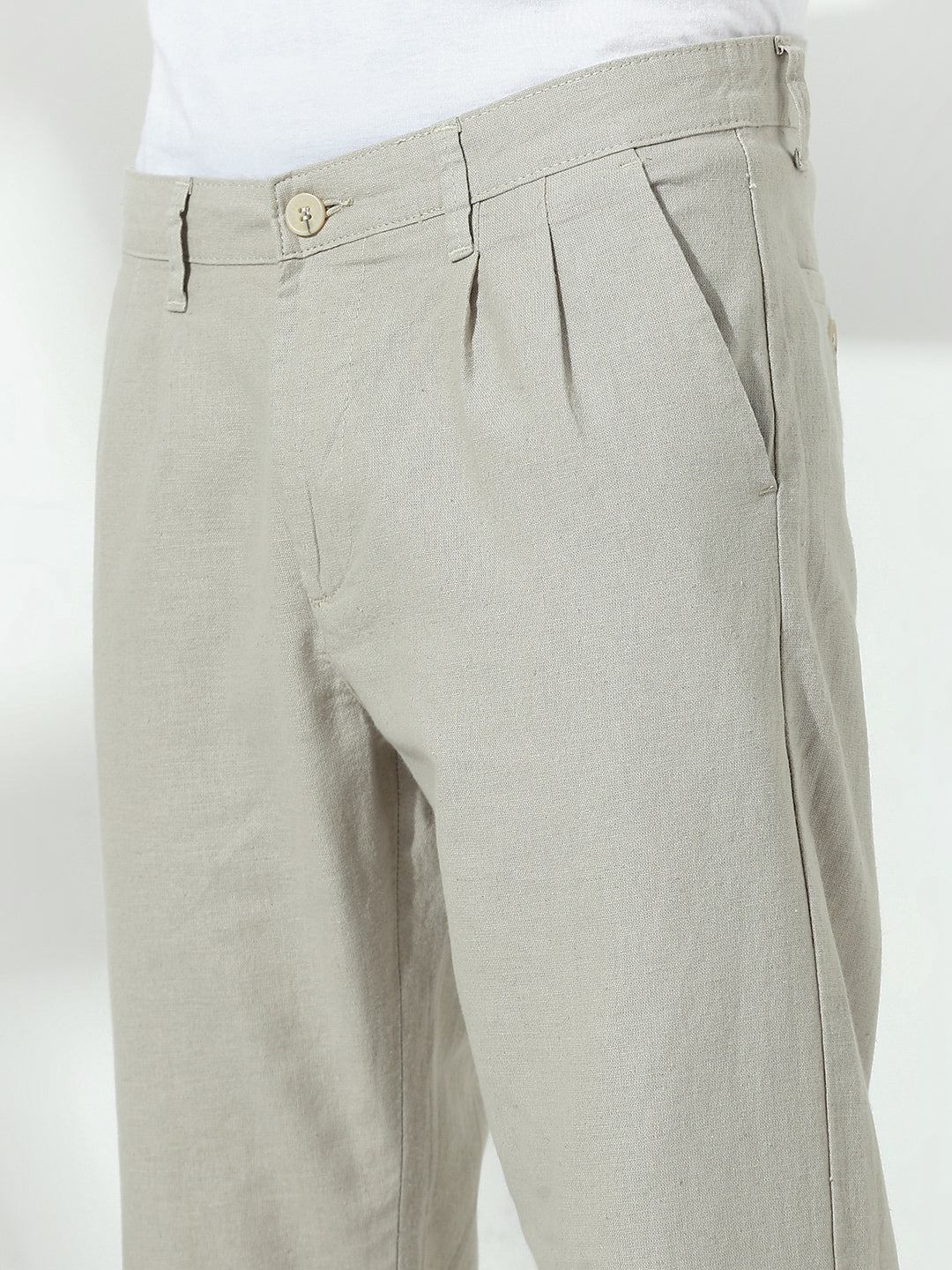Light Belge Relax Fit Cross Pocket  Linen Pant