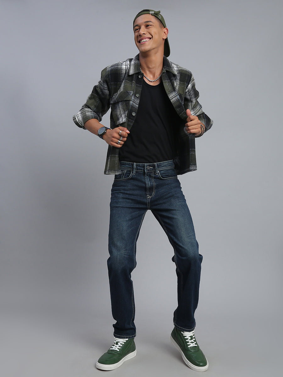 Dark Blue Vintage Regular Straight Fit Stretchable Jeans