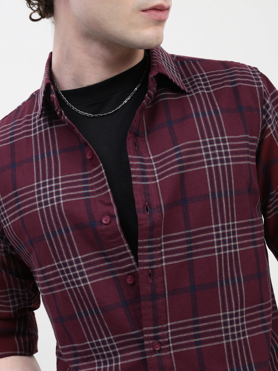 Oxford Checks Full Sleeve Slim Fit Shirt Without Pocket