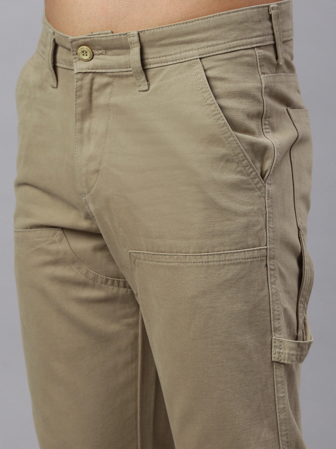Light Khaki Straight Fit Cross Pocket Men’s Cotton Pants