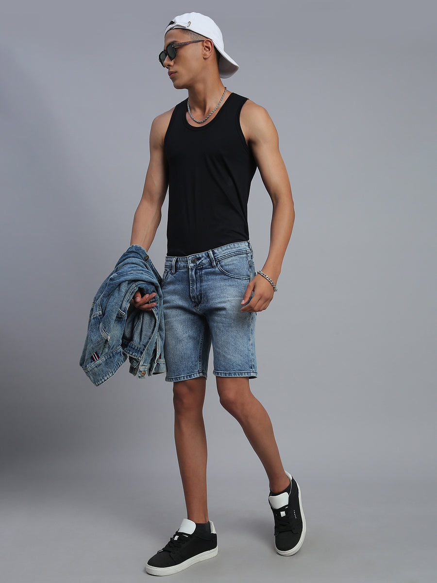 Light Blue Slim Fit Shorts
