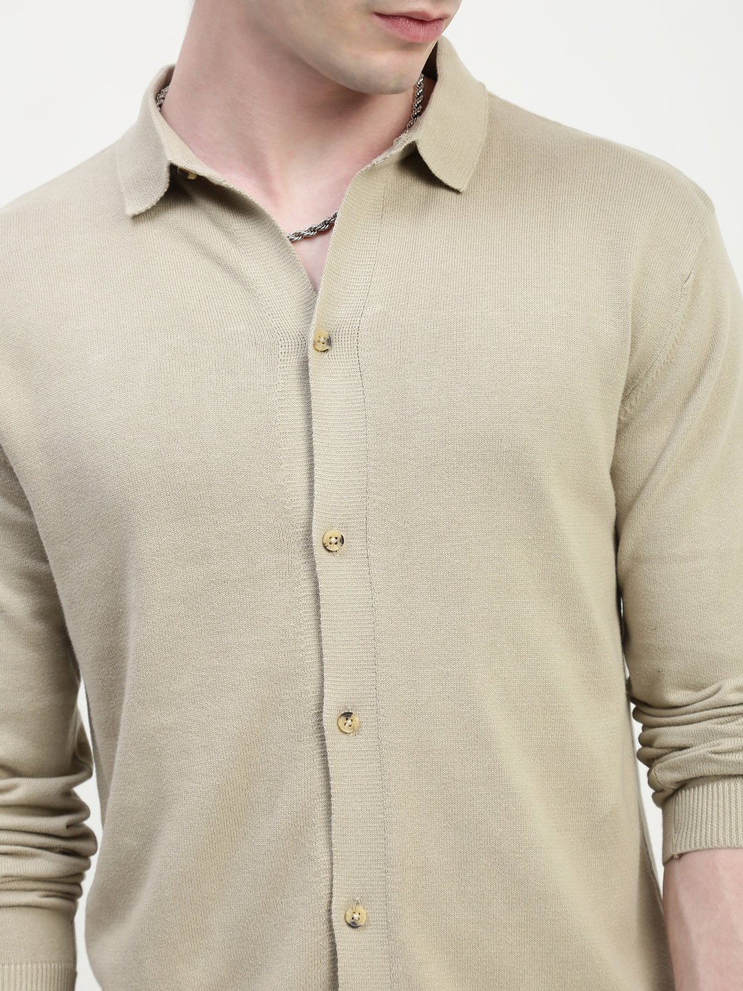 Sand Knit Cardigan Full Sleeve Relax Slim Fit Shirt Without Pocket