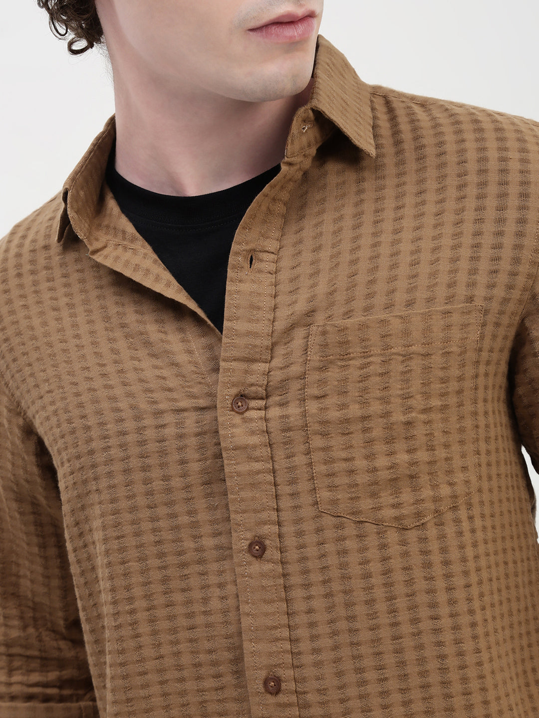 Seersucker Must Full Sleeve Relsx Fit Shirt With Pocket