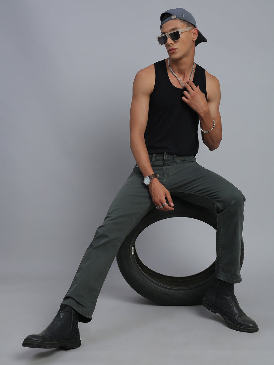 Olive Green Comfort Slim Fit Stretchable Jeans