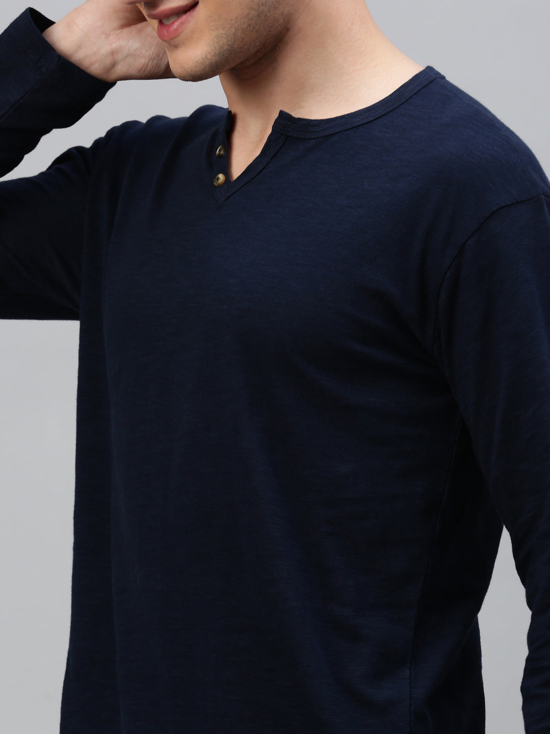 Navy Blue Henley Neck Full Sleeve t-shirt