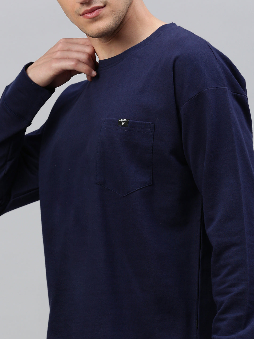 Navy Blue Cotton Sweat Shirt With Pocket