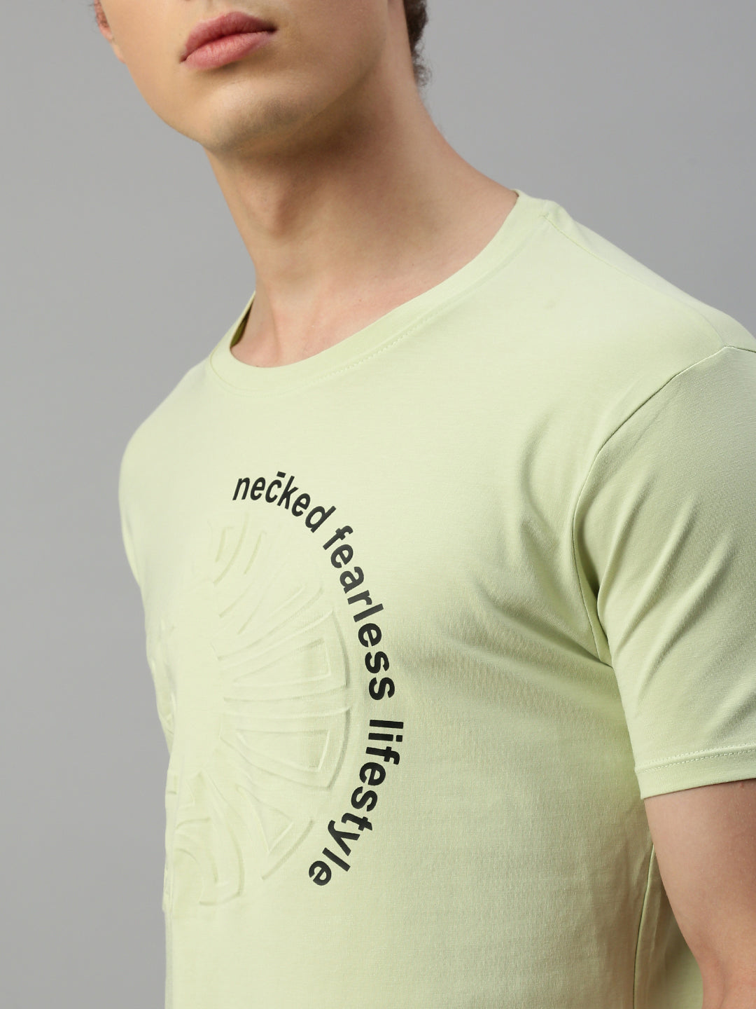 Pista Green Printed Round Neck T-Shirt