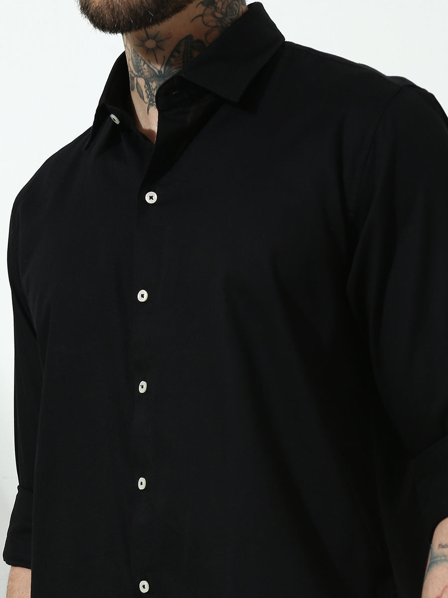 Black  Full Sleeve Slim Fit Shirt Without Pocket