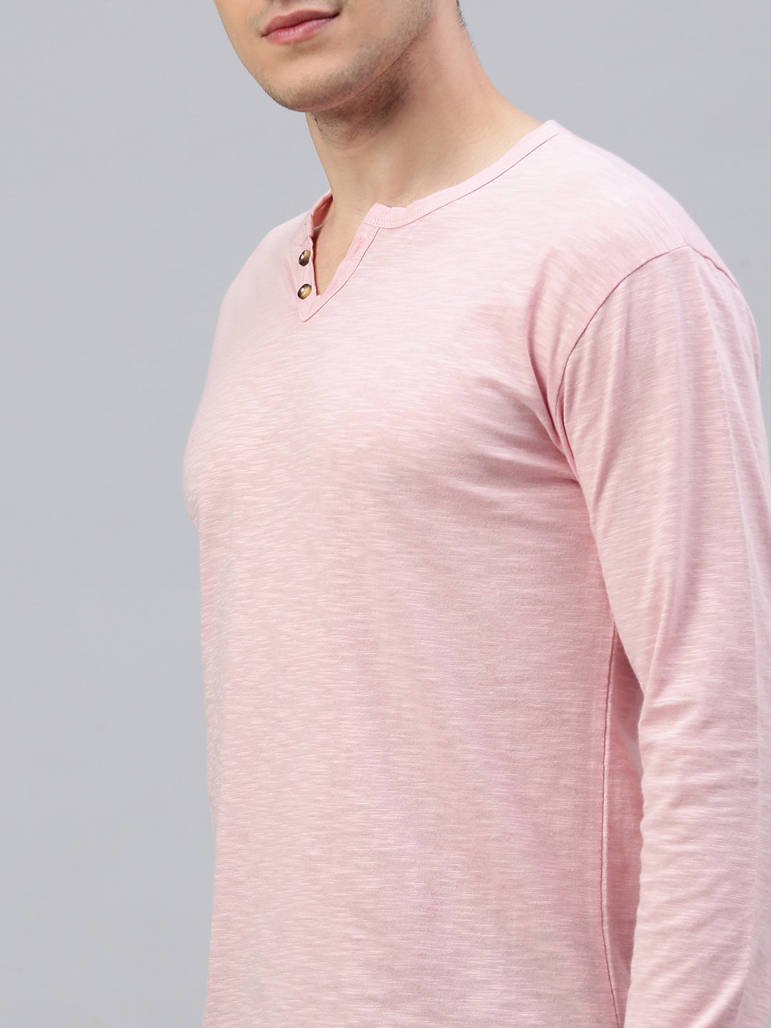 Pink Henley Neck Full Sleeve t-shirt