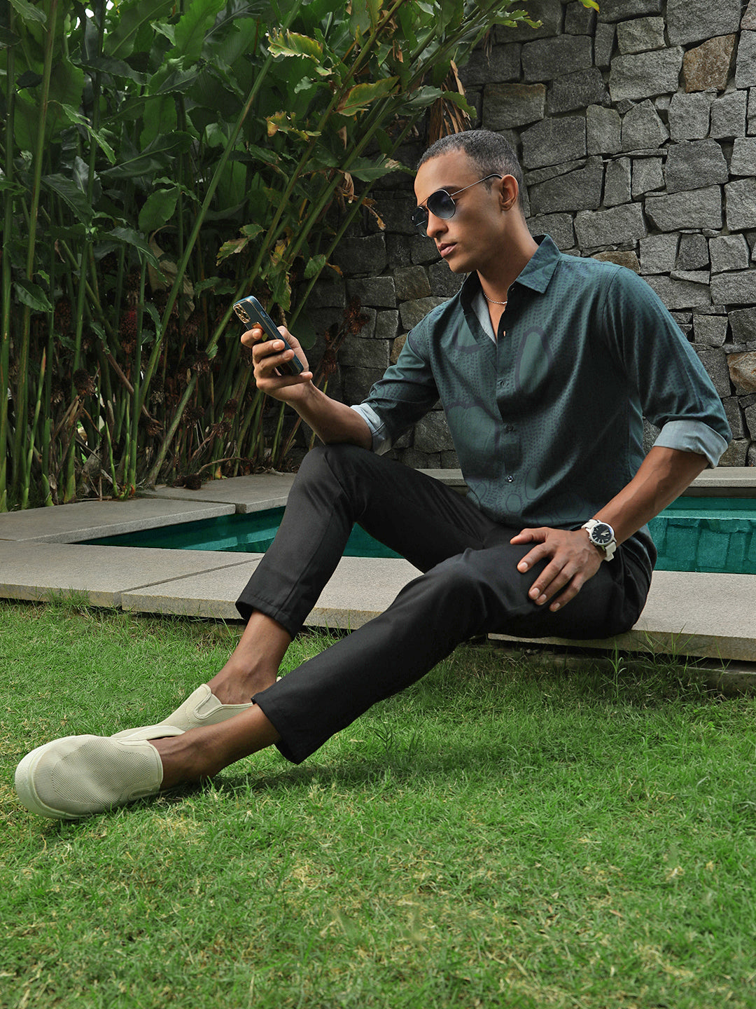 Printed Satin Giza Cotton Shirt Without Pocket