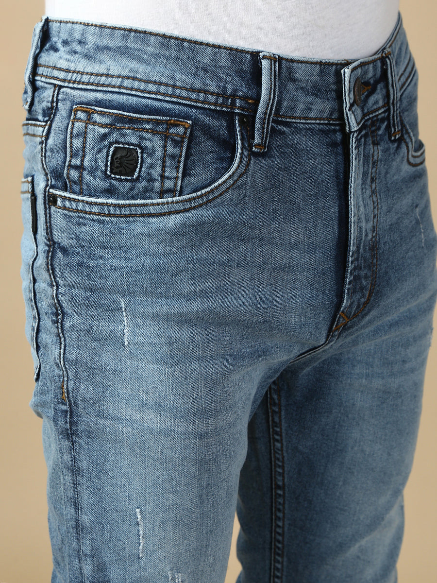 Light Blue Ripped Straight Stretchable Jeans