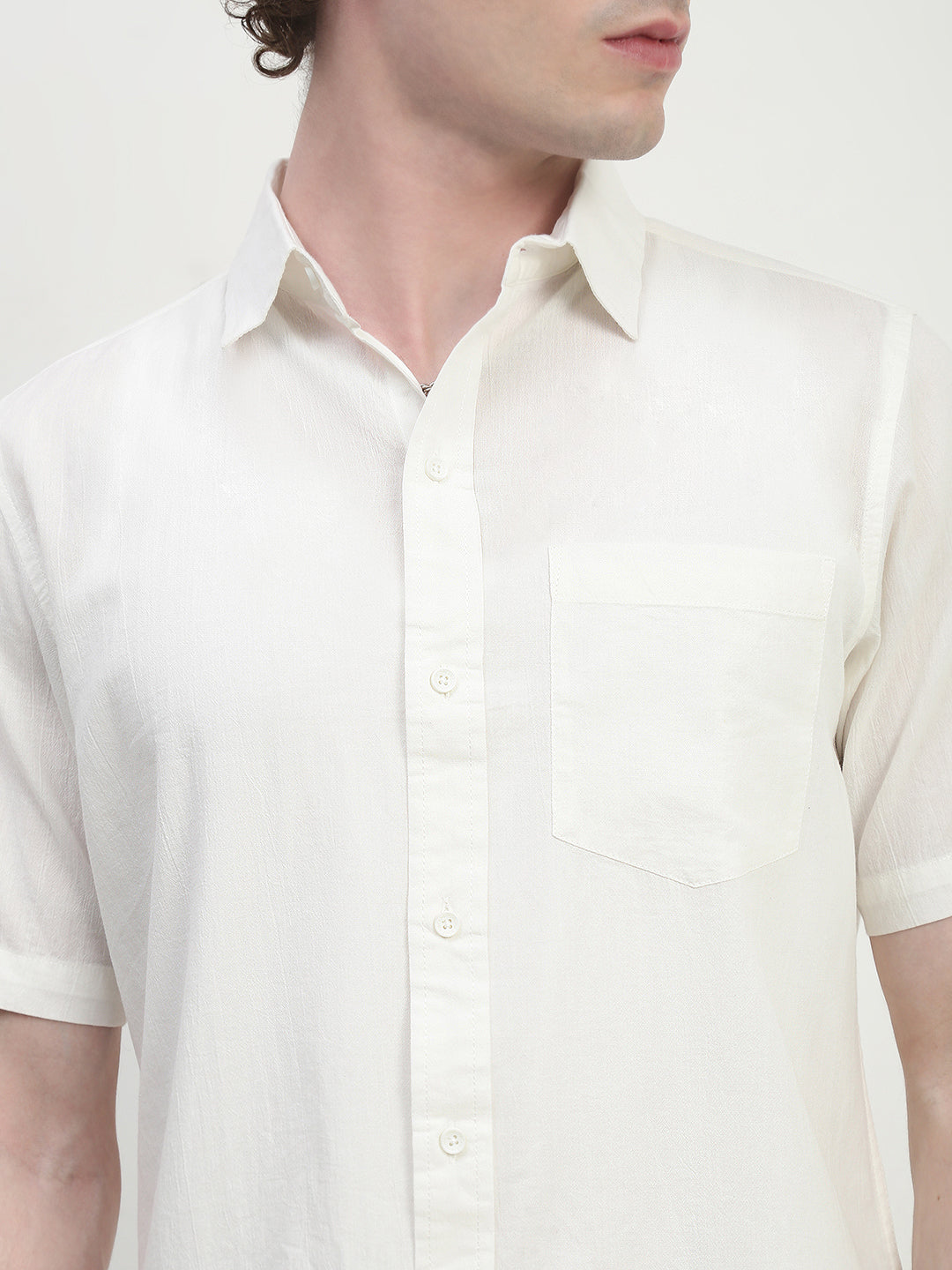 Off White Half Sleeve Relsx Fit Shirt With Pocket