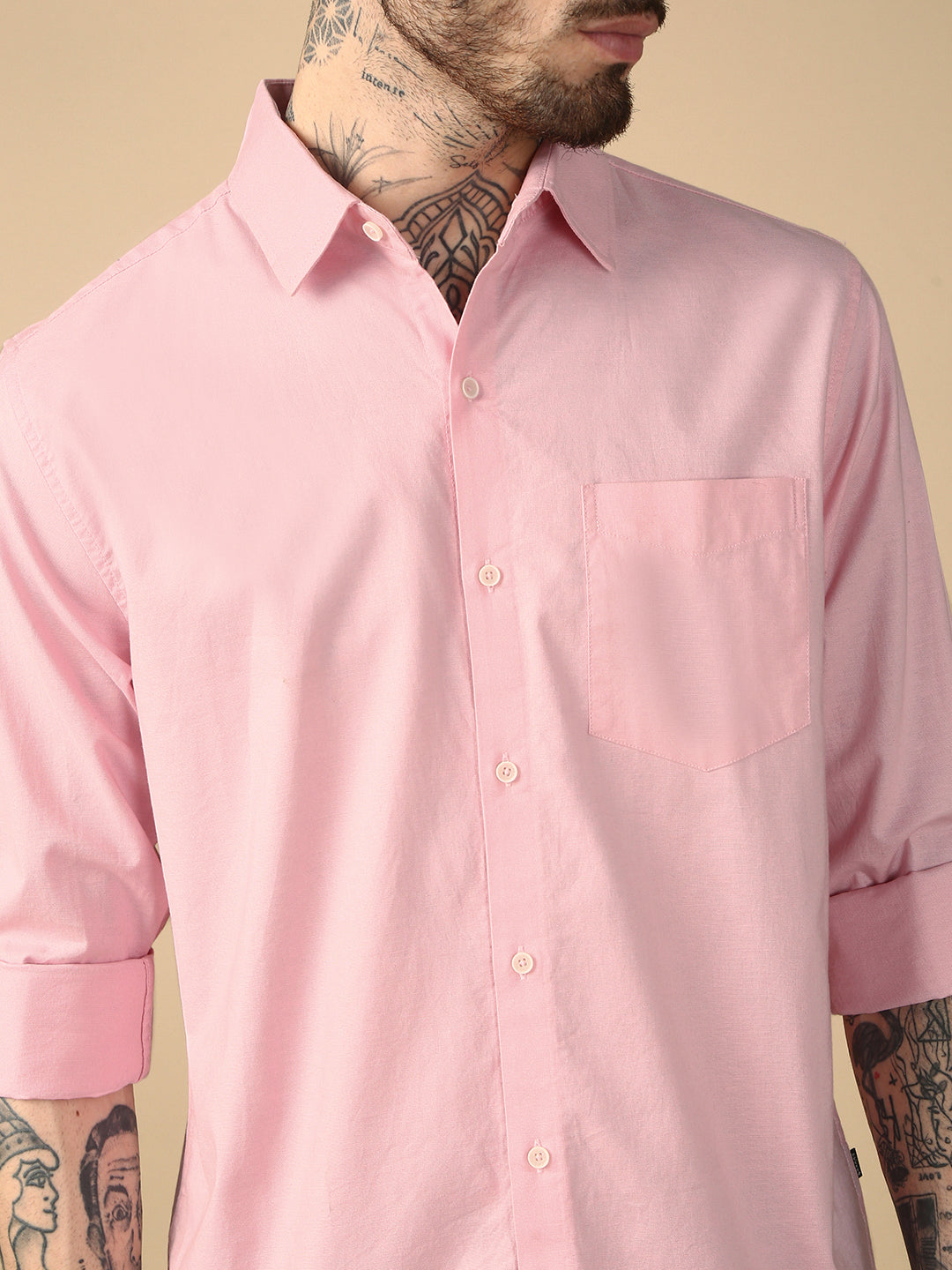 Pink Full Sleeve Slim Shirt With Pocket