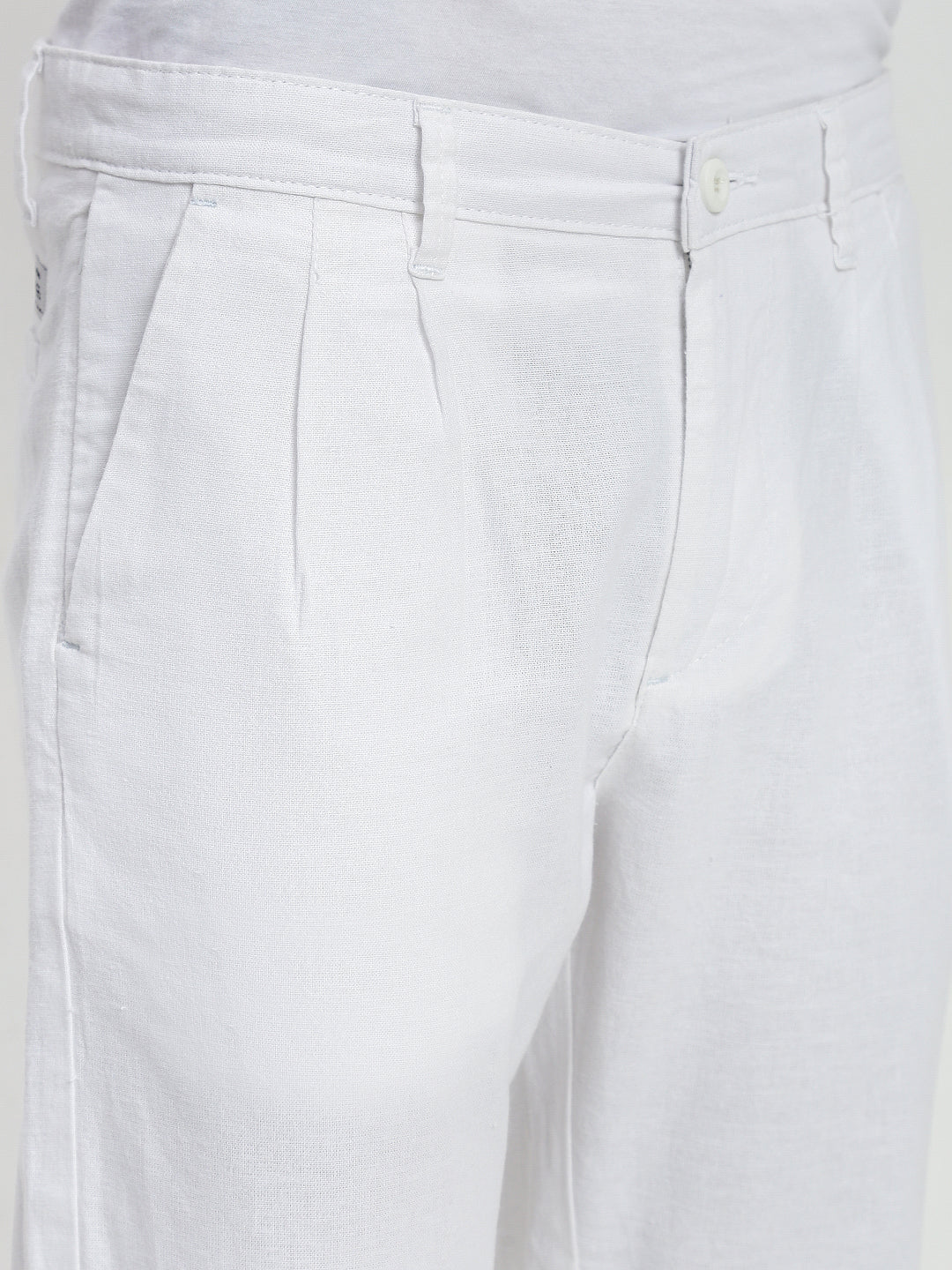 White Relax Fit Cross Pocket Cotton Linen  Pants