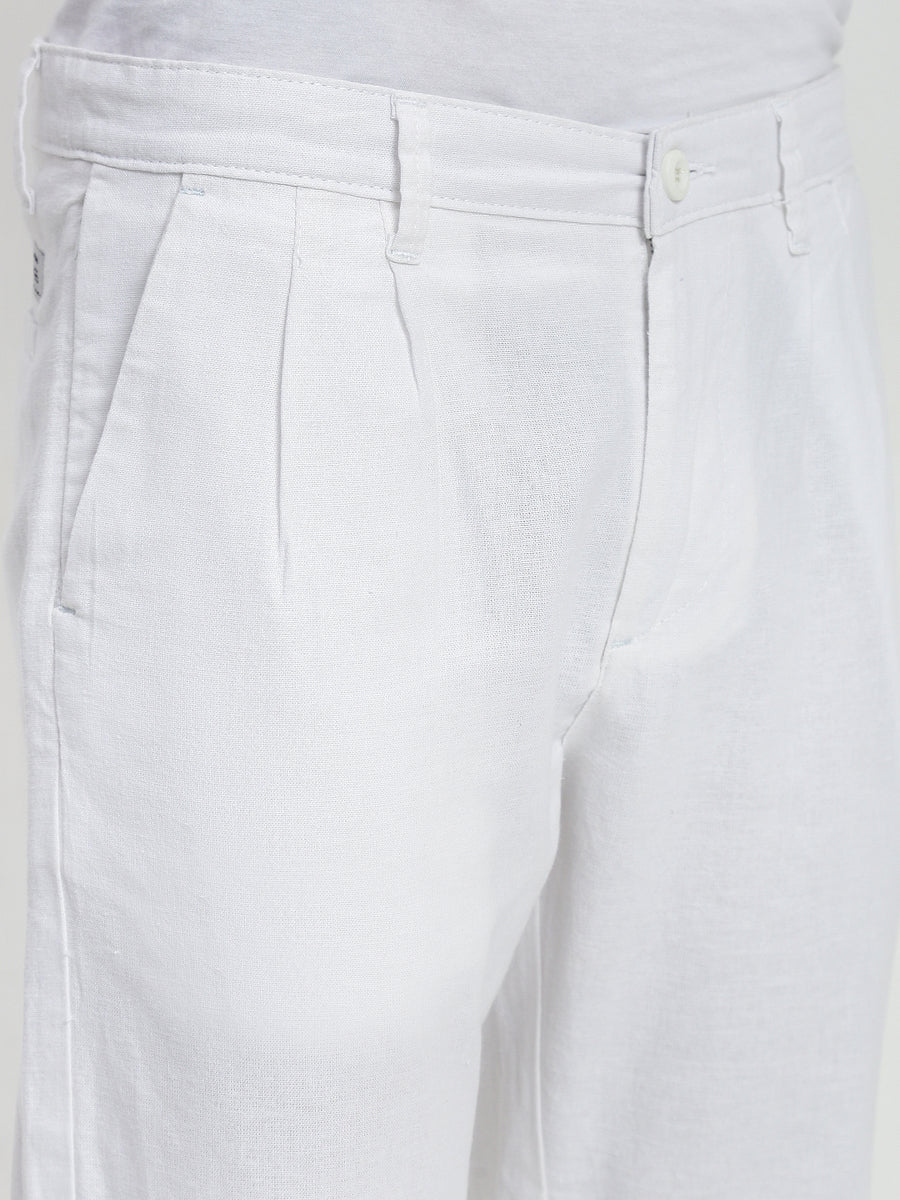White Relax Fit Cross Pocket Cotton Linen  Pants