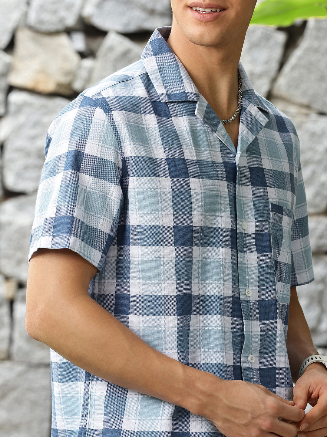 Checks Half Sleeve Oversize Shirt With Pocket