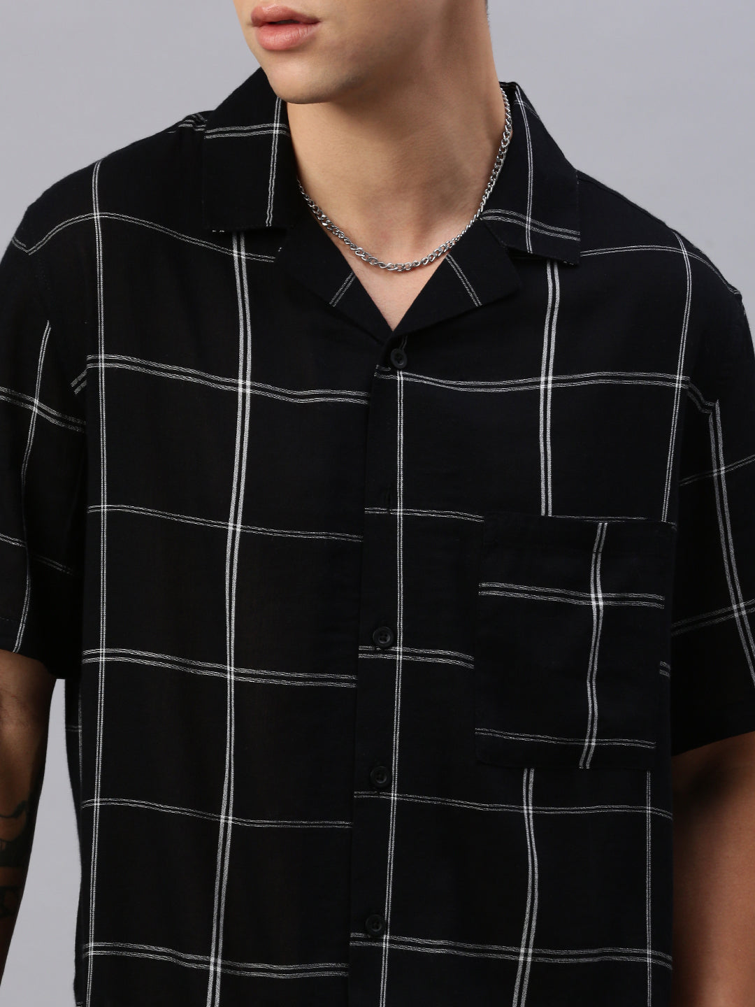 Checks Half Sleeve Oversize Shirt With Pocket